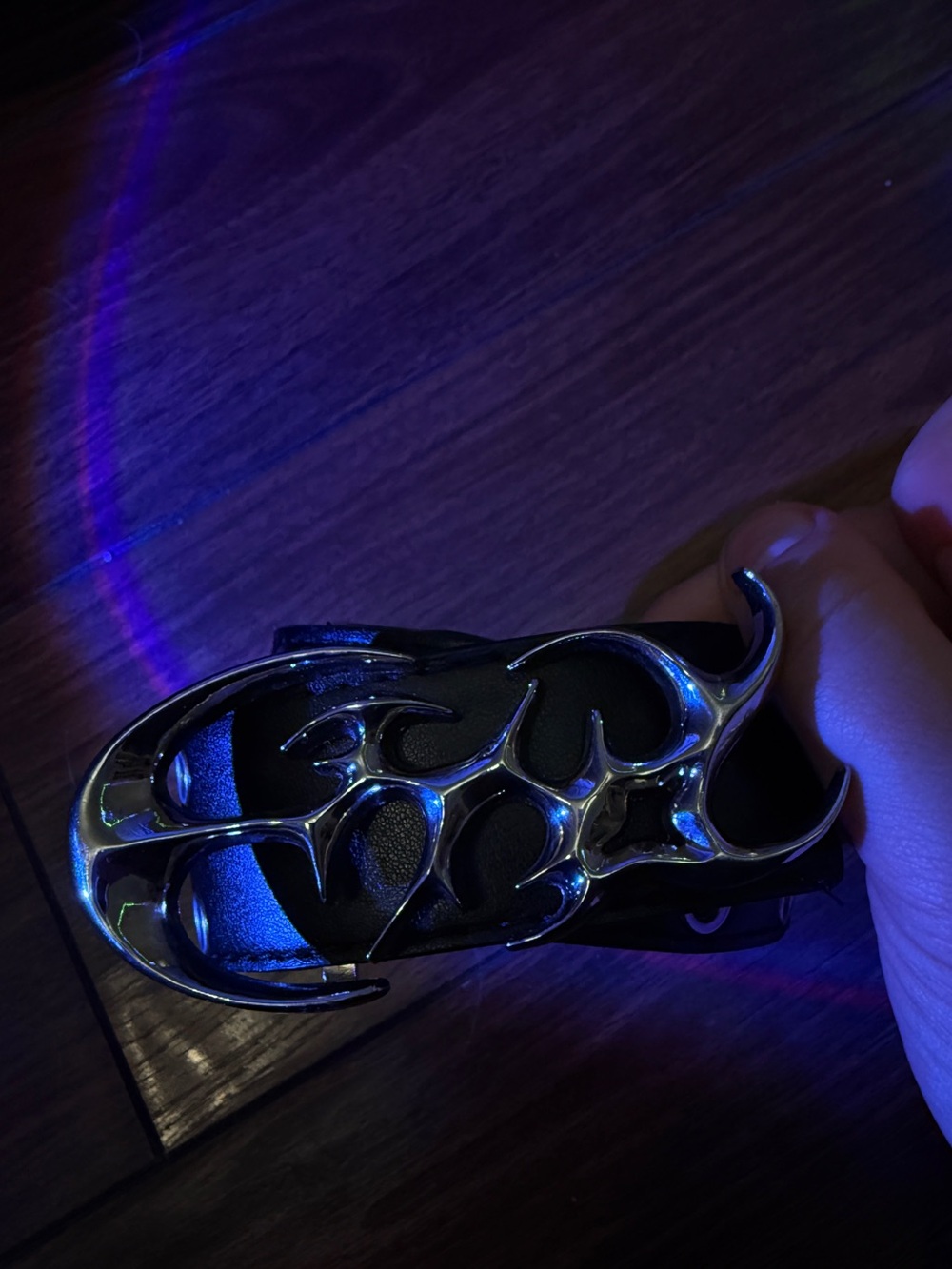 Metallic Tribal Flame Opium Belt Buckle - Black Leather